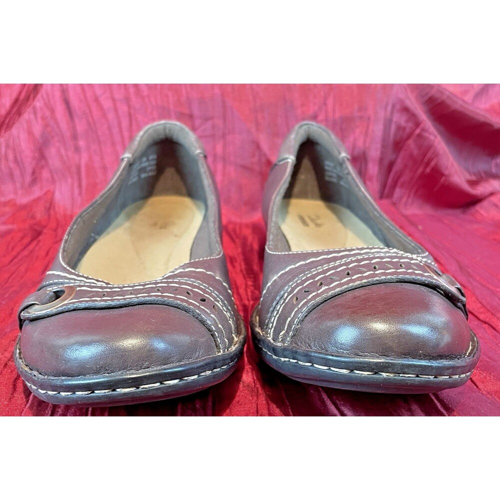Womens Clarks Collection Brown Leather Slip On Flats Espadrille Shoes sz 10M - Picture 5 of 8